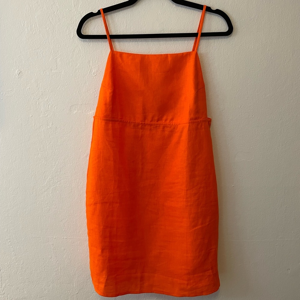 Springtime Reformation Linen Mini Dress - Bright Orange